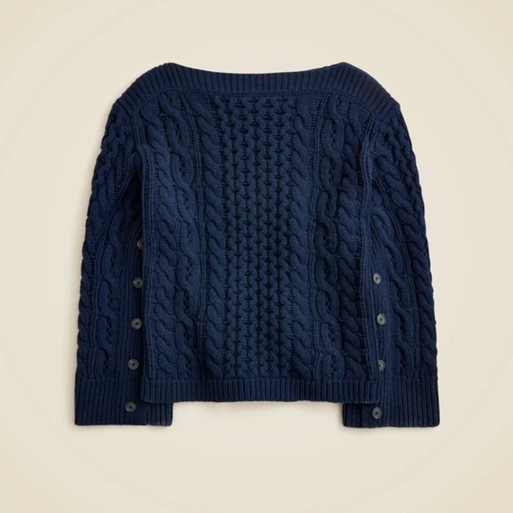 J. Crew Spring Street cashmere relaxed pullover sweater Button Sleeves - Navy M